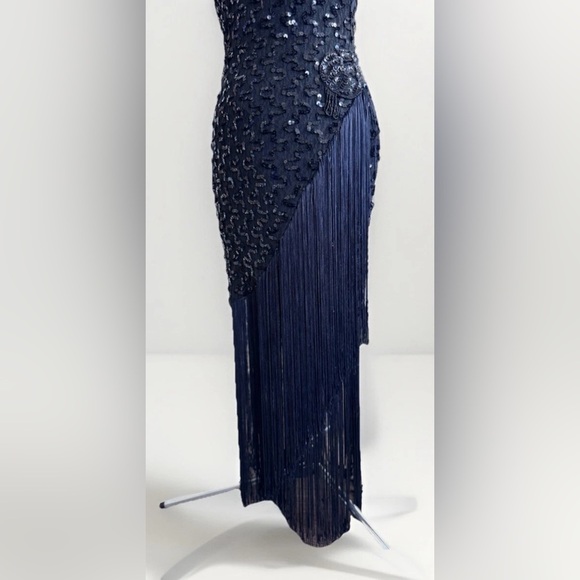 vintage 70s 80s dave and johnny sequin beaded Fringed Flapper Dress sleeveless - Picture 3 of 16